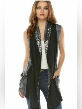 Juicy Couture Open Front Sequin Drapey Cardigan Vest Size Medium